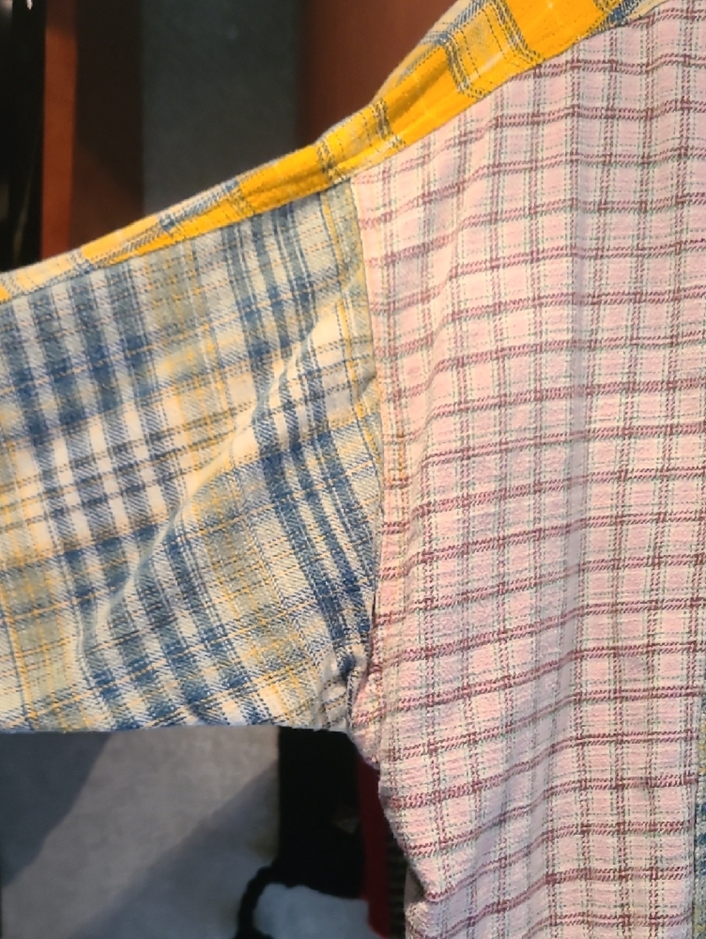 BDG Patchwork Plaid Button-Up Shirt in Yellow, Pink & Green - Picture 4 of 9